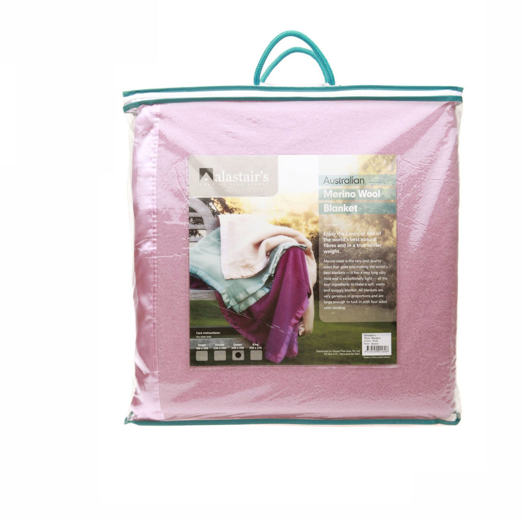 Alastairs 375GSM Australian Merino Wool Blanket Pink - Queen V442-MFL-BLANKET-WOOL-PINK-QS