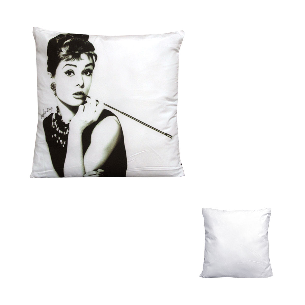 Audrey Hepburn Breakfast at Tiffany's Square Filled Cushion 43 x 43 cm V442-MFL-CUSHION-BREAKFASTTIFFANY-WHITE-SQ