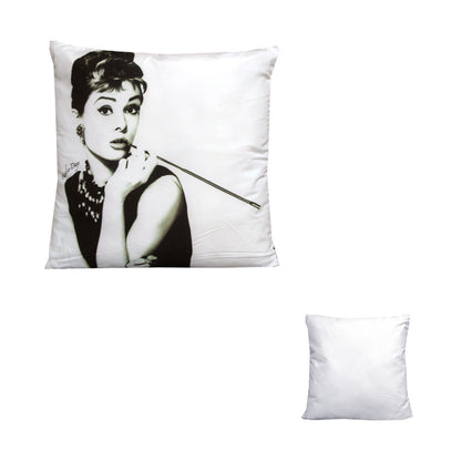 Audrey Hepburn Breakfast at Tiffany's Square Filled Cushion 43 x 43 cm V442-MFL-CUSHION-BREAKFASTTIFFANY-WHITE-SQ