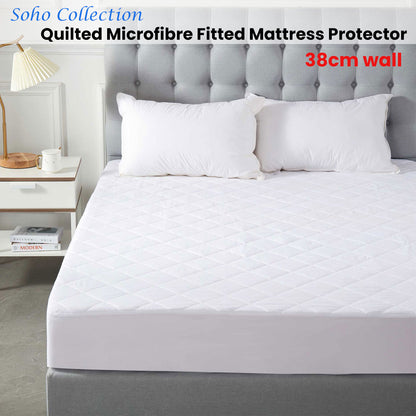 Soho Collection Quilted Microfibre Fitted Mattress Protector 38cm Wall King Single V442-MFL-MATTRESSP-SOHOMICROFIBRE-WHITE-KS