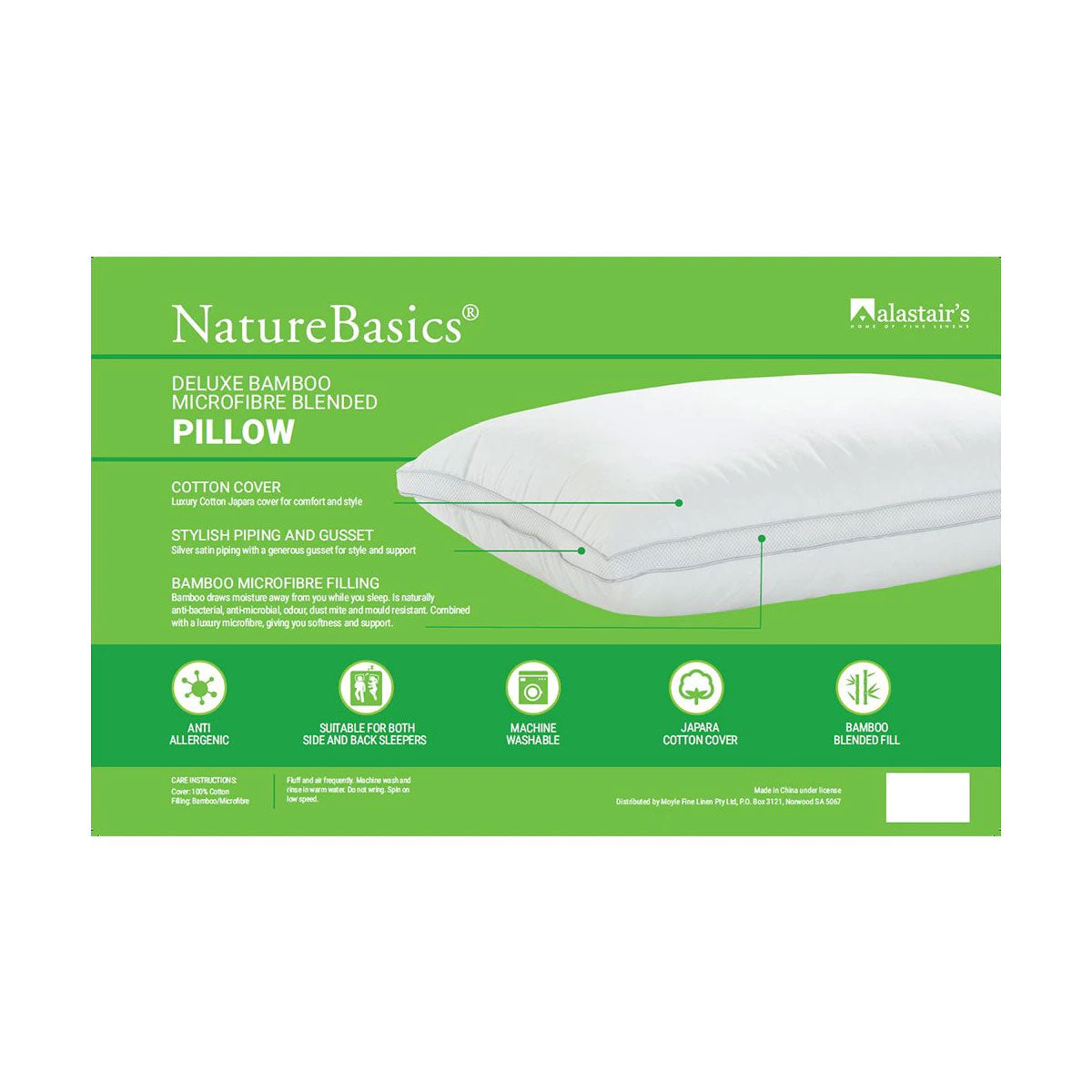 Alastairs 1000GSM Nature Basics Deluxe Bamboo Microfibre Blended Standard Pillow V442-MFL-PILLOW-DELUXEBAMBOO-NATURAL-ST