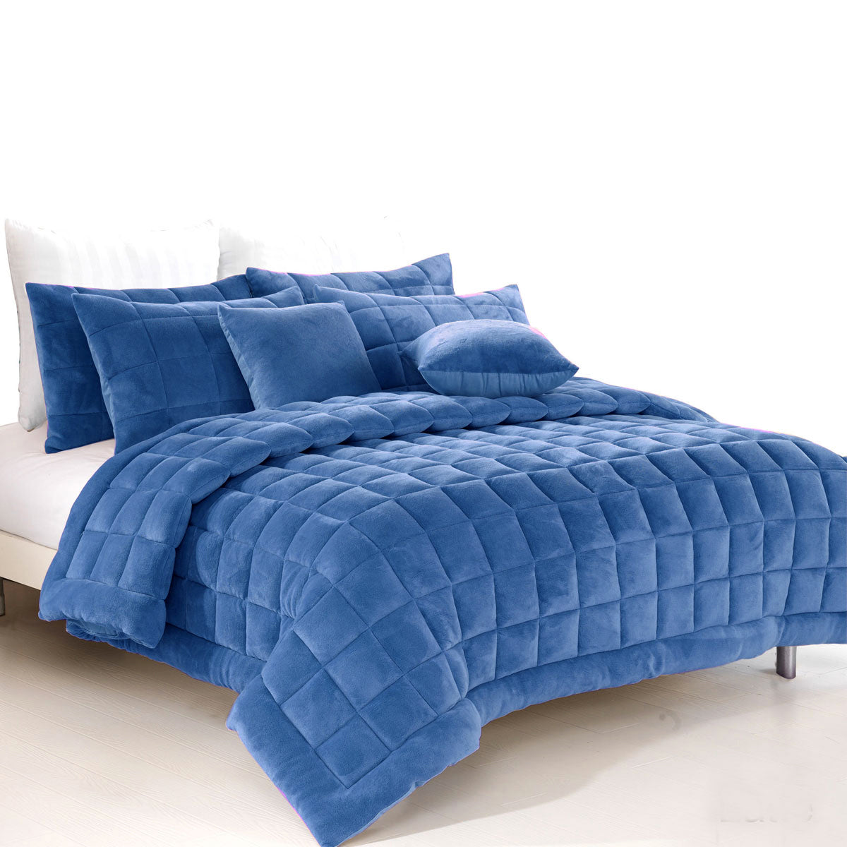 Alastairs Augusta Faux Mink Quilt / Comforter Set Denim King V442-MFL-QUILT-AUGUSTAMINK-DENIM-KI