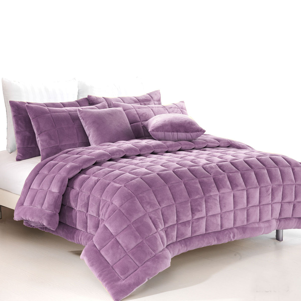 Alastairs Augusta Faux Mink Quilt / Comforter Set Lilac Super King V442-MFL-QUILT-AUGUSTAMINK-LILAC-SK