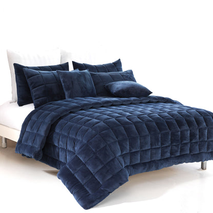 Alastairs Augusta Faux Mink Quilt / Comforter Set Navy Single V442-MFL-QUILT-AUGUSTAMINK-NAVY-SB
