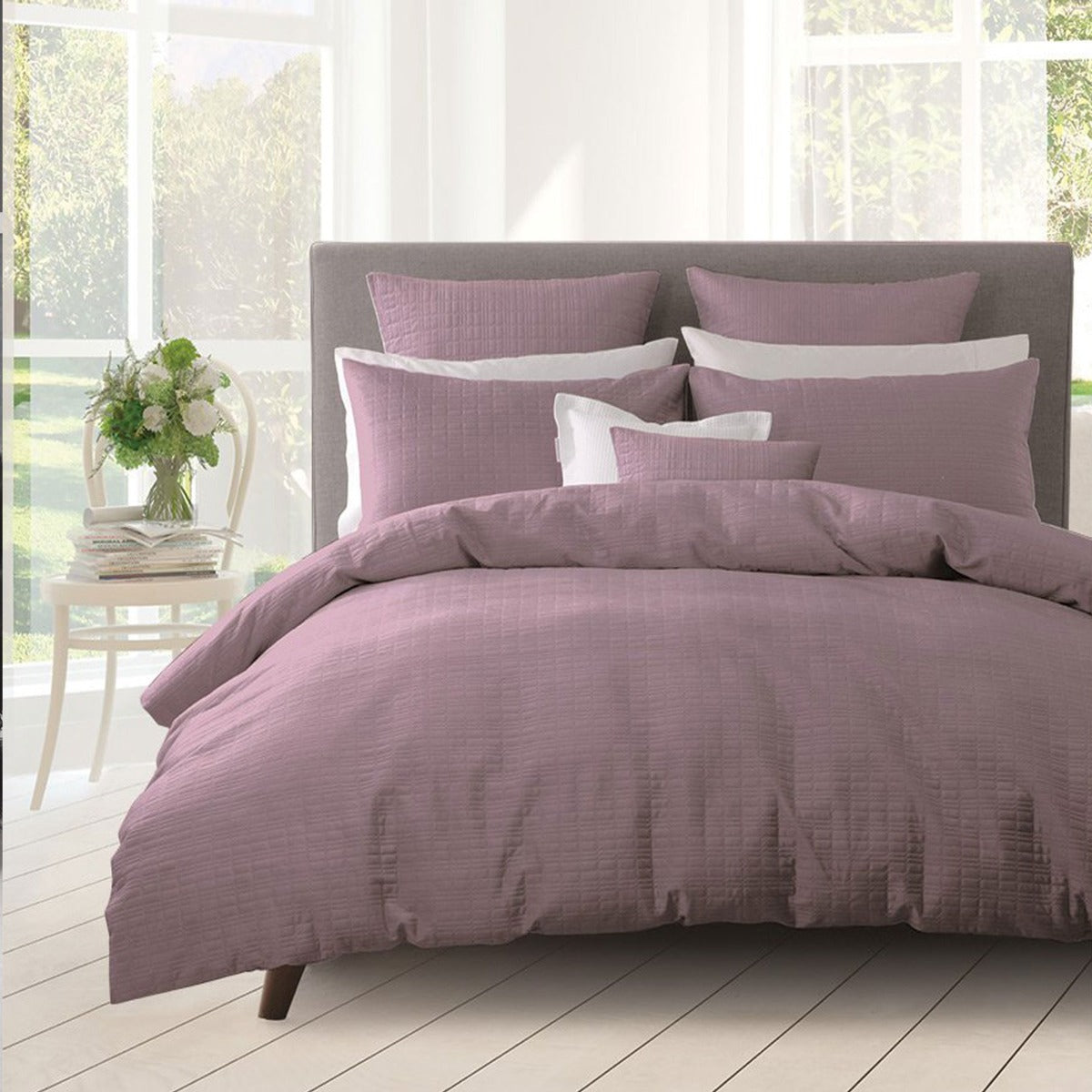 Georges Fine Linens Aurora Mauve Lightly Quilted Quilt Cover Set - Super King V442-MFL-QUILTCS-AURORA-MAUVE-SK
