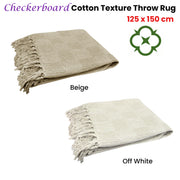 Checkerboard 100% Cotton Texture Fringe Throw Rug 125 x 150 cm Off White V442-MFL-THROW-CHECKERBOARD-OFFWHITE-RE