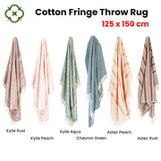 100% Cotton Fringe Throw Rug 125 x 150 cm Chevron Green V442-MFL-THROW-CHEVRON-GREEN-RE