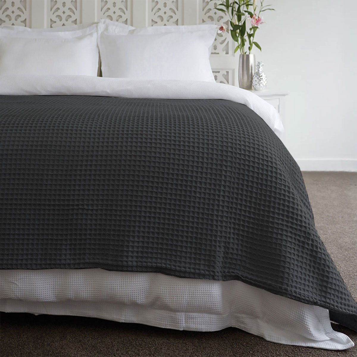 Jenny Mclean Ardent Premium Super Soft Cotton Waffle Blanket Charcoal Queen V442-RAN-BLANKET-ARDENTWAFFLE-CHARCOAL-QS