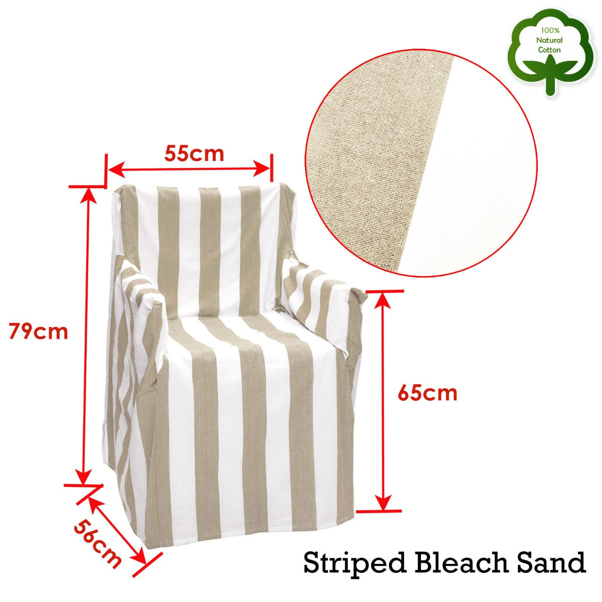 Rans Alfresco 100% Cotton Director Chair Cover - Striped Bleach Sand V442-RAN-COUCHC-DIRECTORSTRIPED-BLEACHSAND-SH