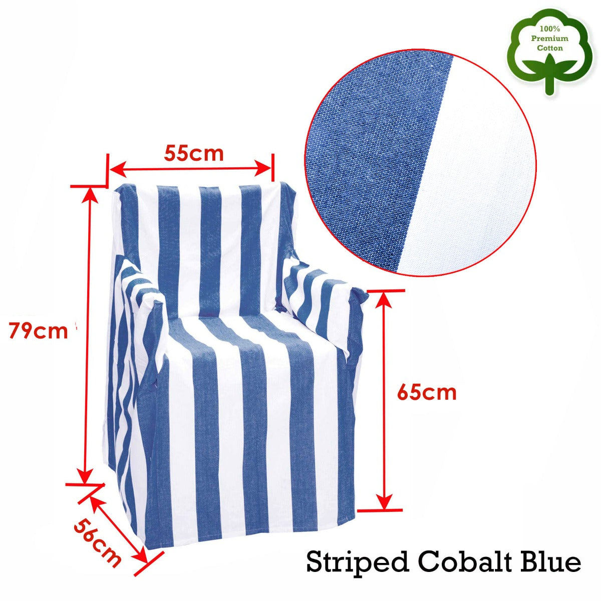 Rans Alfresco 100% Cotton Director Chair Cover - Striped Cobalt Blue V442-RAN-COUCHC-DIRECTORSTRIPED-COBALTBLUE-SH