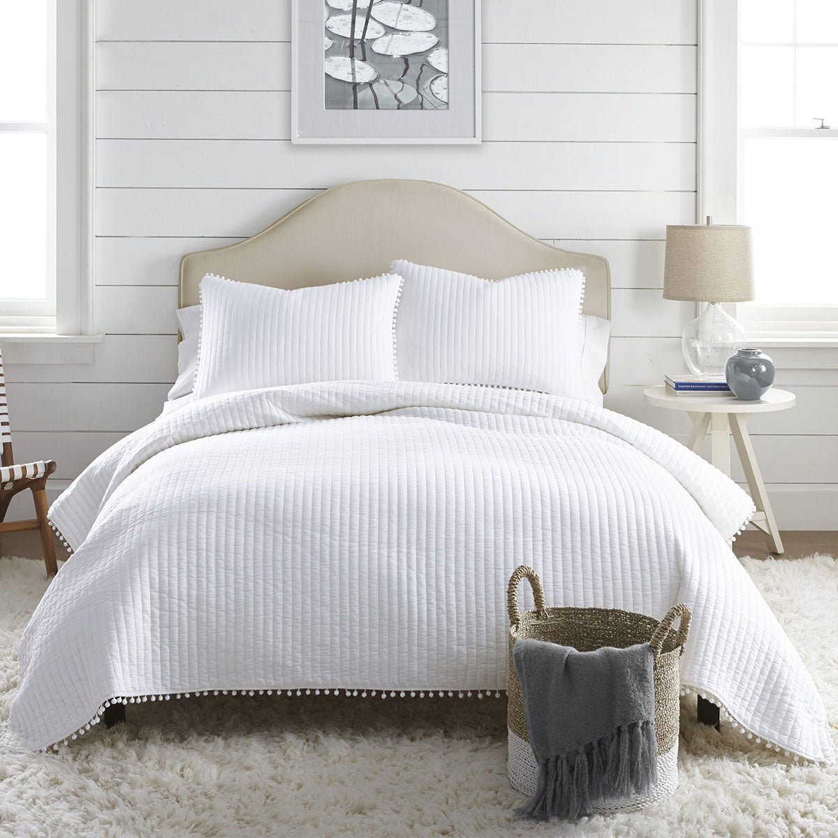 Jenny Mclean Clavo Pompom White 3 Piece 100% Cotton Coverlet Set King V442-RAN-COVERLET-CLAVOPOMPOM-WHITE-KI