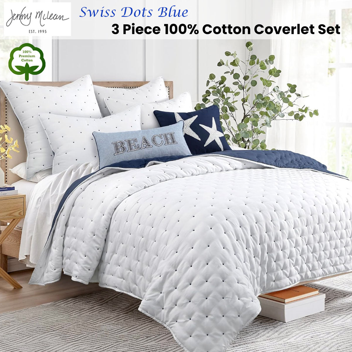 Jenny Mclean Swiss Dots Blue 3 Piece Coverlet Set King V442-RAN-COVERLET-SWISSDOTS-BLUE-KI