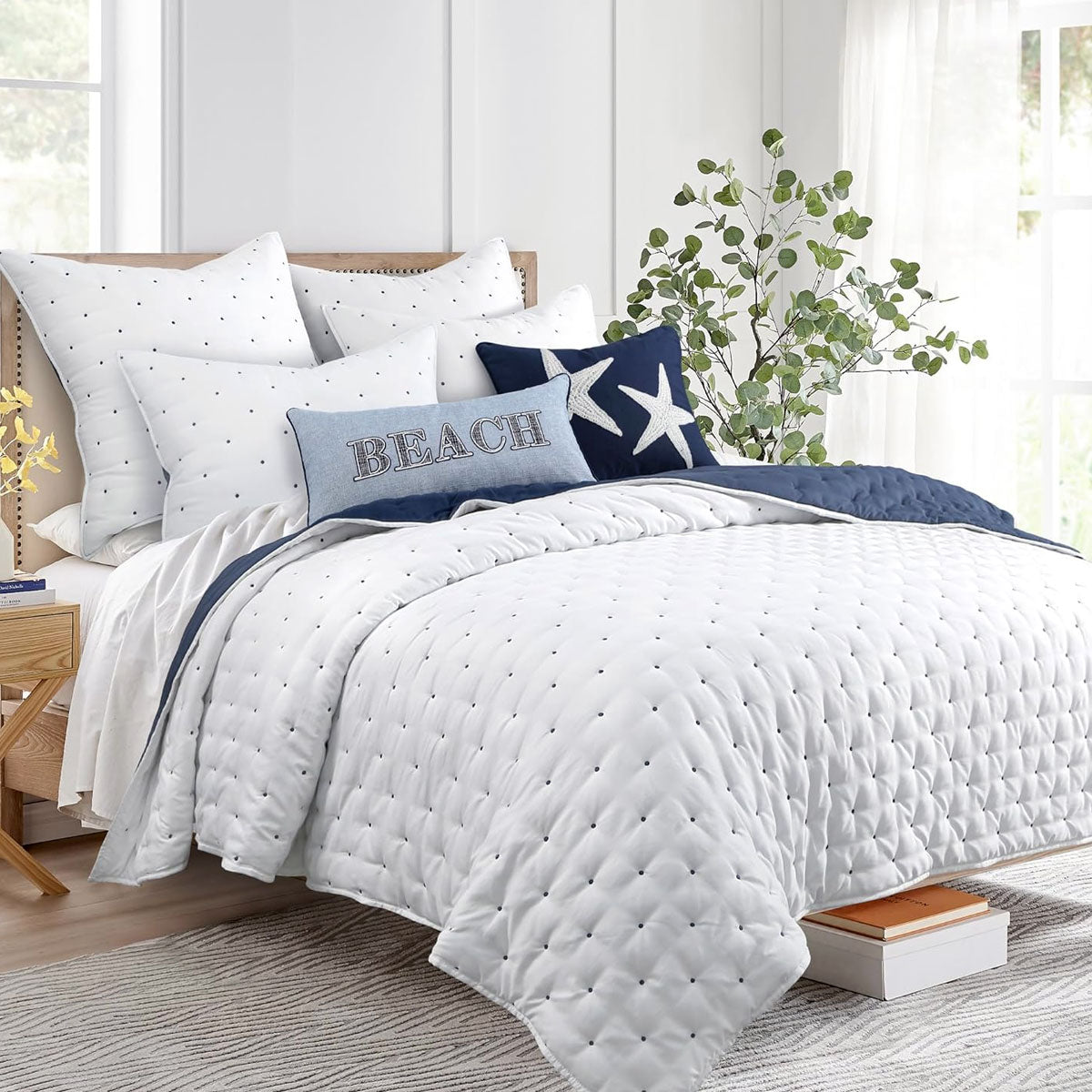 Jenny Mclean Swiss Dots Blue 3 Piece Coverlet Set Super King V442-RAN-COVERLET-SWISSDOTS-BLUE-SK