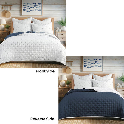 Jenny Mclean Swiss Dots Blue 3 Piece Coverlet Set Super King V442-RAN-COVERLET-SWISSDOTS-BLUE-SK