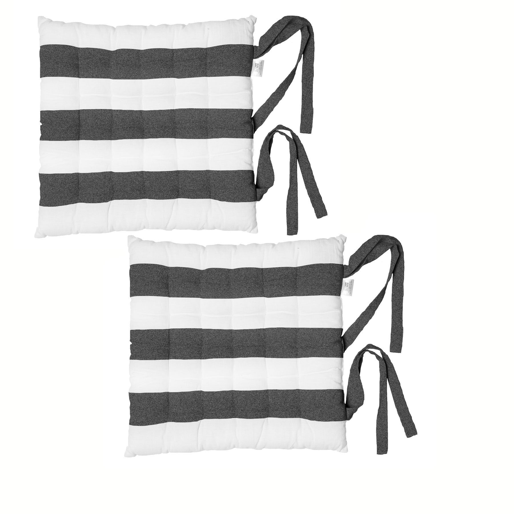 Rans Set of 2 Alfresco Cotton Chair Pads 40x40 cm - Striped Black (Charcoal) V442-RAN-CUSHION-CHAIRPADSTR-BLACK-SQ