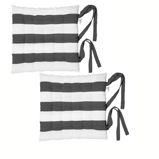 Rans Set of 2 Alfresco Cotton Chair Pads 40x40 cm - Striped Black (Charcoal) V442-RAN-CUSHION-CHAIRPADSTR-BLACK-SQ