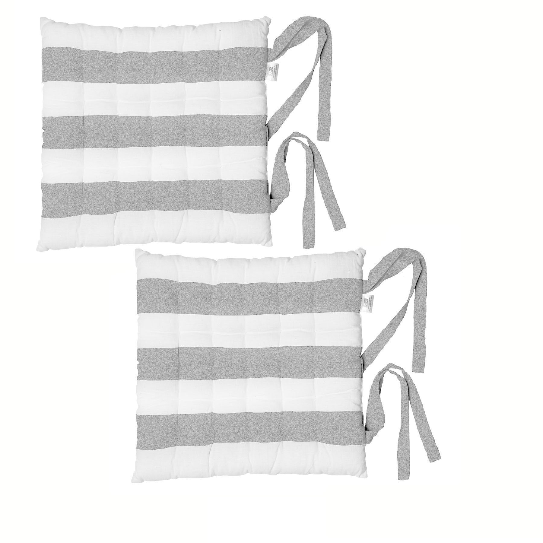 Rans Set of 2 Alfresco Cotton Chair Pads 40x40 cm - Striped Silver V442-RAN-CUSHION-CHAIRPADSTR-SILVER-SQ