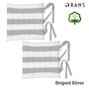 Rans Set of 2 Alfresco Cotton Chair Pads 40x40 cm - Striped Silver V442-RAN-CUSHION-CHAIRPADSTR-SILVER-SQ