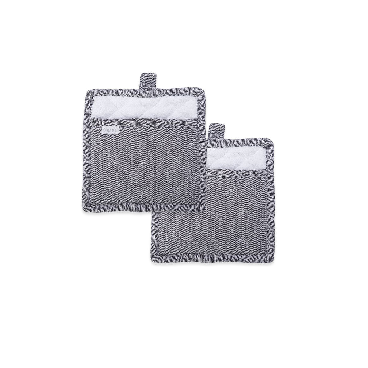 Rans Herringbone Black Cotton Set of 2 Pot Holders V442-RAN-OVENM-HERRINGSET2POTHOLDER-BLACK-RD