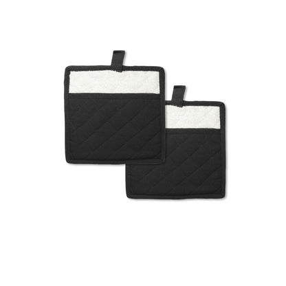Rans Manhattan Black Cotton Set of 2 Pot Holders V442-RAN-OVENM-MANSETOF2POTHOLDER-BLACK-RD