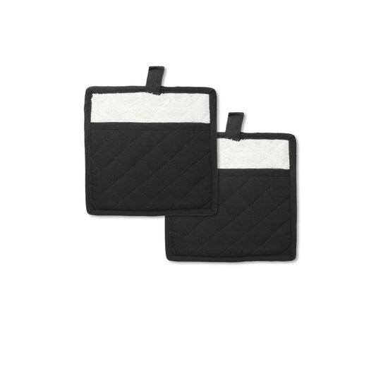 Rans Manhattan Black Cotton Set of 2 Pot Holders V442-RAN-OVENM-MANSETOF2POTHOLDER-BLACK-RD