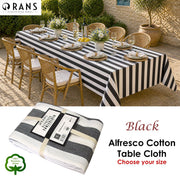 Rans Black Alfresco Stripes Cotton Tablecloth - Choose from 2 sizes 150cm x 250cm V442-RAN-TABLEC-ALFRESCO250CM-BLACK-RE