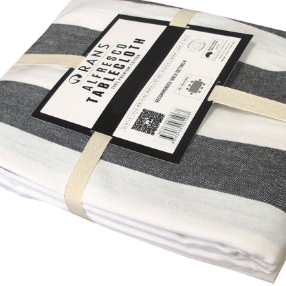 Rans Black Alfresco Stripes Cotton Tablecloth - Choose from 2 sizes 150cm x 250cm V442-RAN-TABLEC-ALFRESCO250CM-BLACK-RE