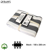 Rans Black Alfresco Stripes Cotton Tablecloth - Choose from 2 sizes 150cm x 250cm V442-RAN-TABLEC-ALFRESCO250CM-BLACK-RE