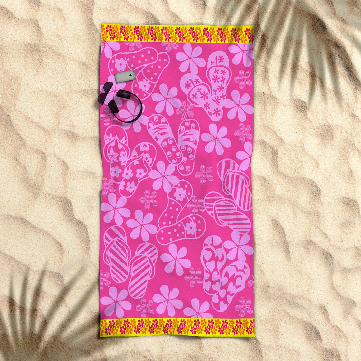 Rans Premium Cotton Jacquard Beach Towel Thongs Pink V442-RAN-TOWEL-2022THONGS-PINK-RE