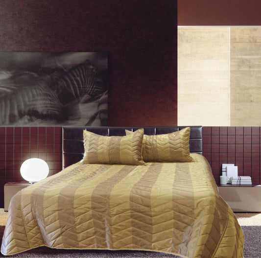 Rapee Faux Silk Coverlet Set Zig Zag Gold - Queen V442-RAP-COVERLETS-FAUX-SILK-ZIG-ZAG-GOLD-QS