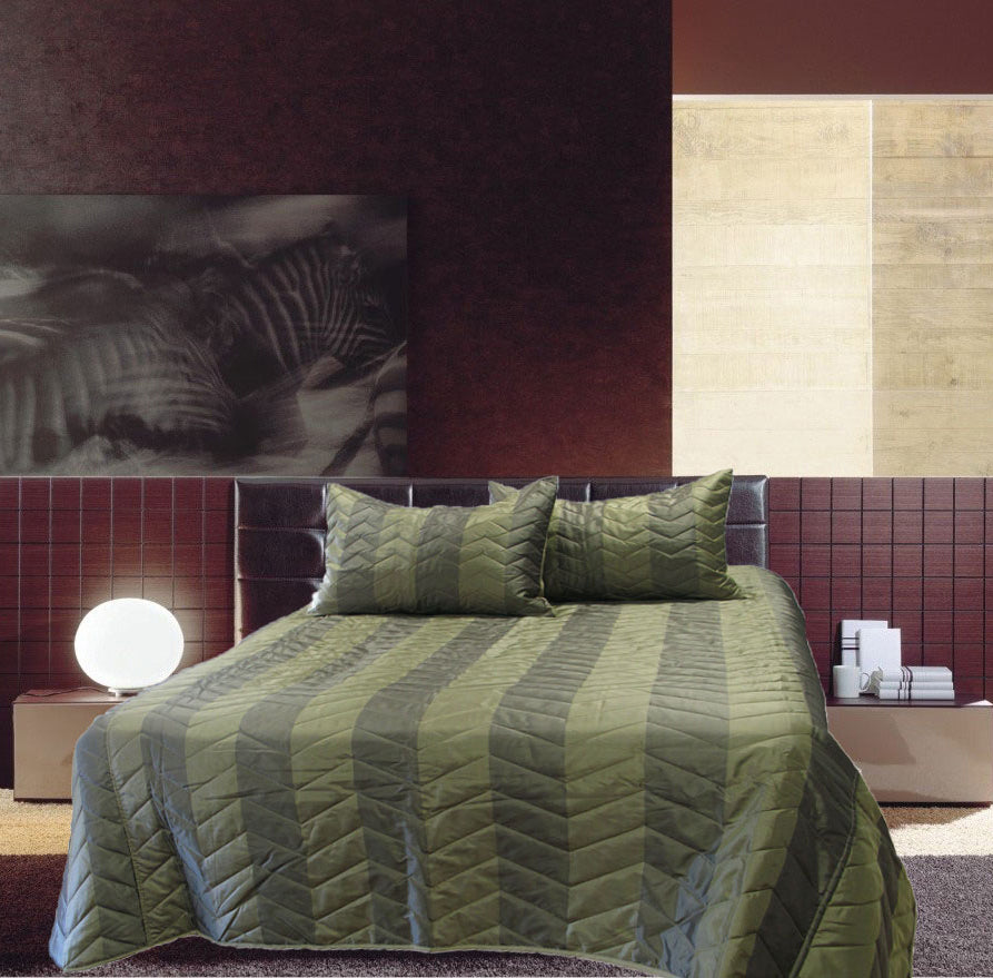 Rapee Faux Silk Coverlet Set Zig Zag Sage - Queen V442-RAP-COVERLETS-FAUX-SILK-ZIG-ZAG-SAGE-QS