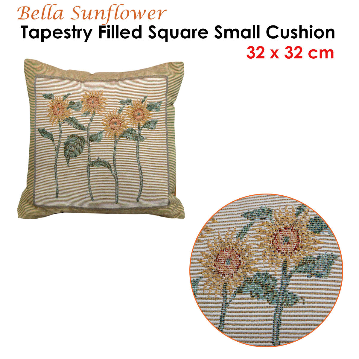Rapee Bella Sunflower Tapestry Filled Cushion 32 x 32 cm V442-RAP-CUSHION-SUNFLOWERBELLA-WHEAT-SQ