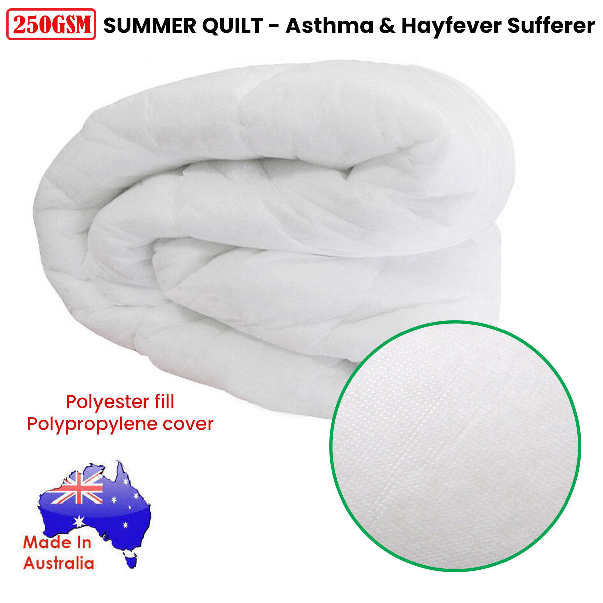 250GSM Australian Made Summer Quilt Double V442-STR-QUILT-250GSMSUMMER-WHITE-DS