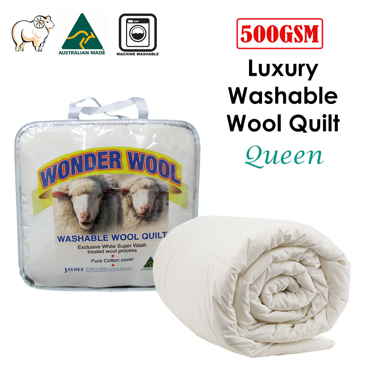 500GSM Washable Wool Quilt Queen V442-STR-QUILT-500WASHABLEWOOL-CREAM-QS