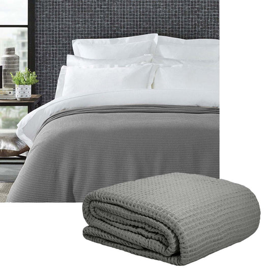 Living @ Home 350gsm 100% Cotton Breathable Waffle Blanket Queen 240 x 255 cm Charcoal V442-STT-BLANKET-25COTTONWAFFLE-CHARCOAL-QS