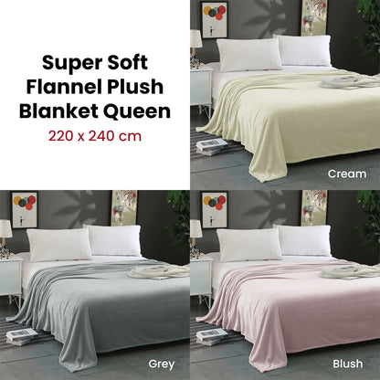 Super Soft Micro Flannel Plush Blanket Queen 220 x 240cm Blush V442-STT-BLANKET-25MICROFLANNELPLUSH-BLUSH-QS