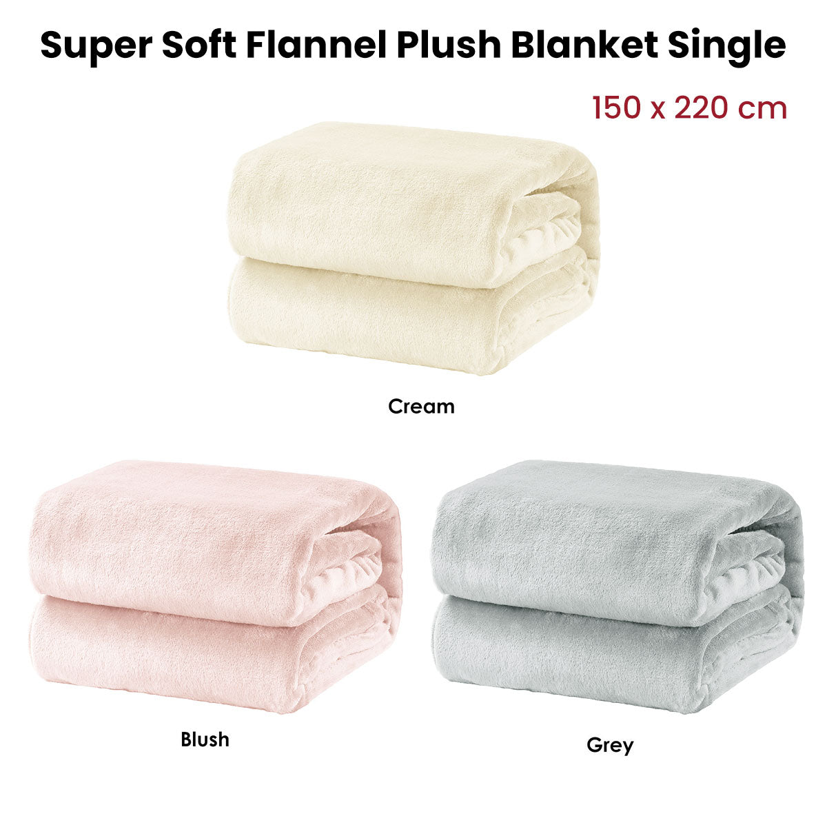 Super Soft Micro Flannel Plush Blanket Single 150 x 220 cm Grey V442-STT-BLANKET-25MICROFLANNELPLUSH-GREY-SB