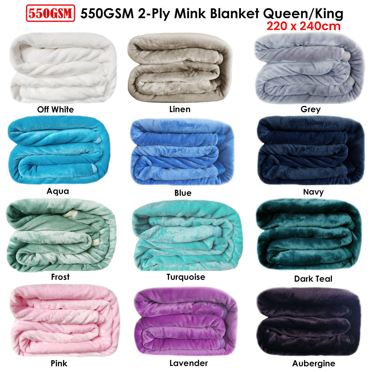 550GSM 2-Ply Mink Blanket Queen/King Frost V442-STT-BLANKET-550GSMMINK-FROST-QS