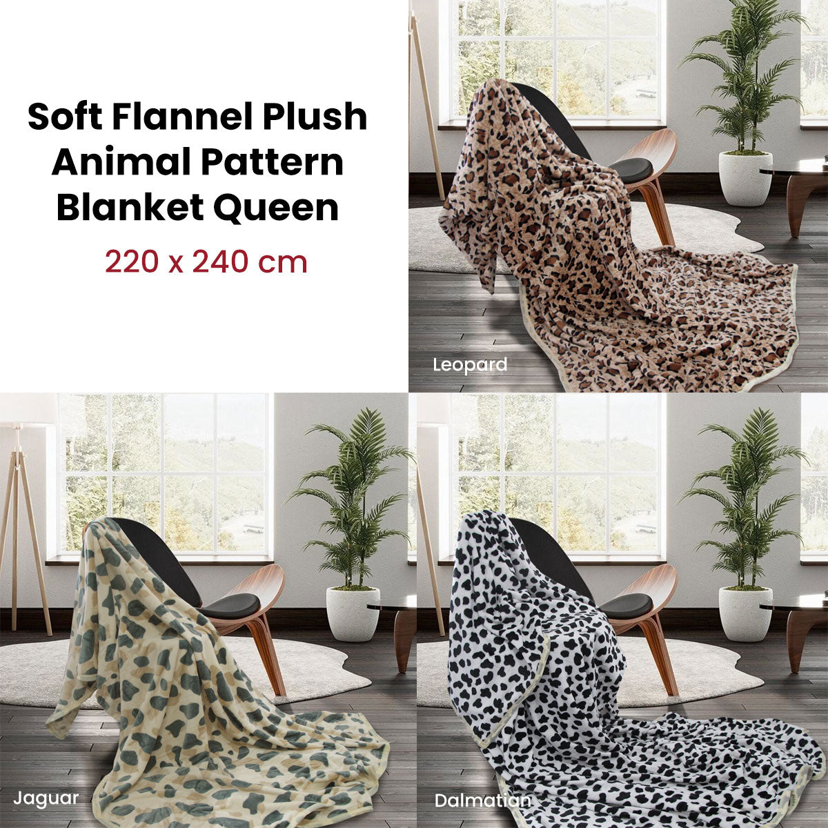 Animal Pattern Soft Flannel Plush Queen Size Blanket 220 x 240cm Leopard V442-STT-BLANKET-ANIMALLEOPARD-BROWN-QS