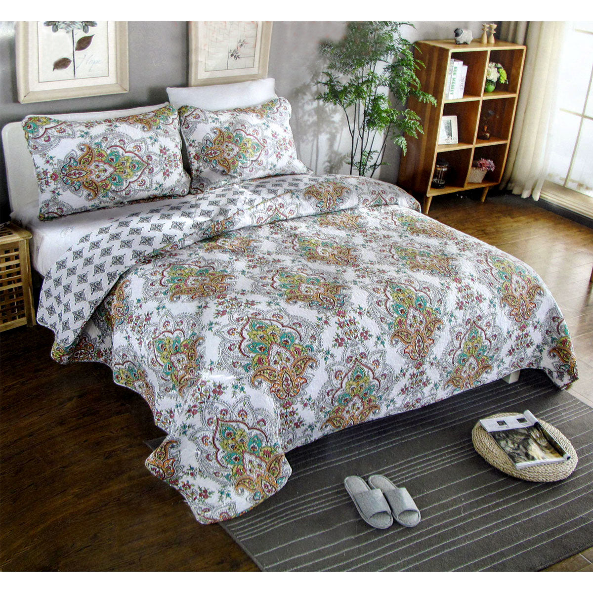 100% Cotton Cover Lightly Quilted Coverlet Set Abigail Queen V442-STT-COVERLET-ABIGAIL-MULTI-QS