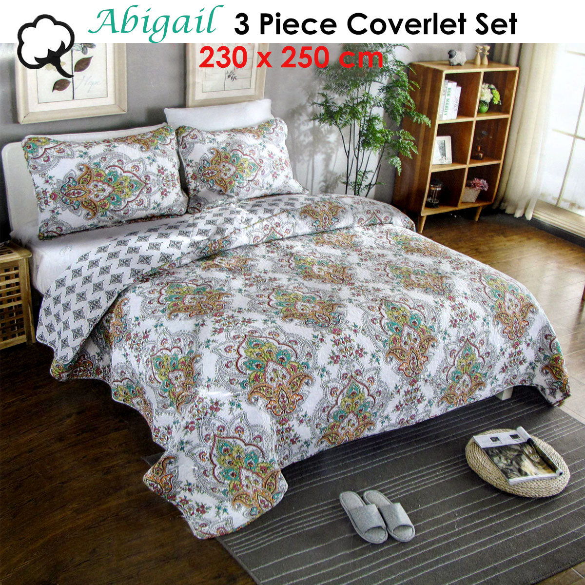 100% Cotton Cover Lightly Quilted Coverlet Set Abigail Queen V442-STT-COVERLET-ABIGAIL-MULTI-QS