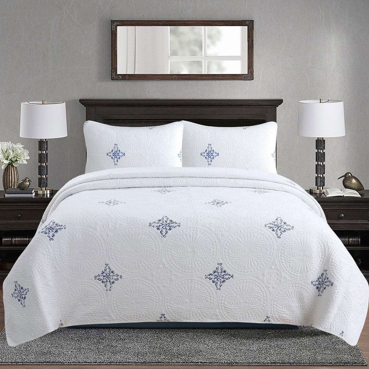 100% Cotton Lightly Quilted Coverlet Set Colorado Blue King V442-STT-COVERLET-COLORADO-BLUE-KI