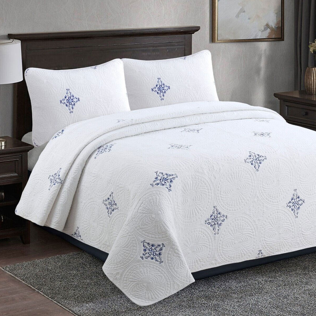 100% Cotton Lightly Quilted Coverlet Set Colorado Blue King V442-STT-COVERLET-COLORADO-BLUE-KI
