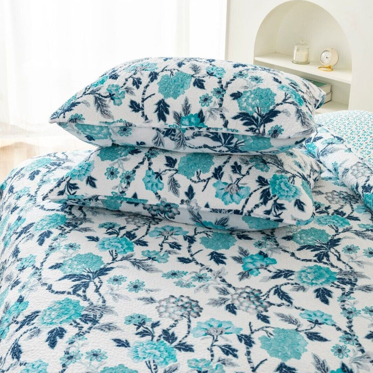 100% Cotton Lightly Quilted Coverlet Set Delta Queen 230 x 250 cm V442-STT-COVERLET-DELTA-BLUE-QS