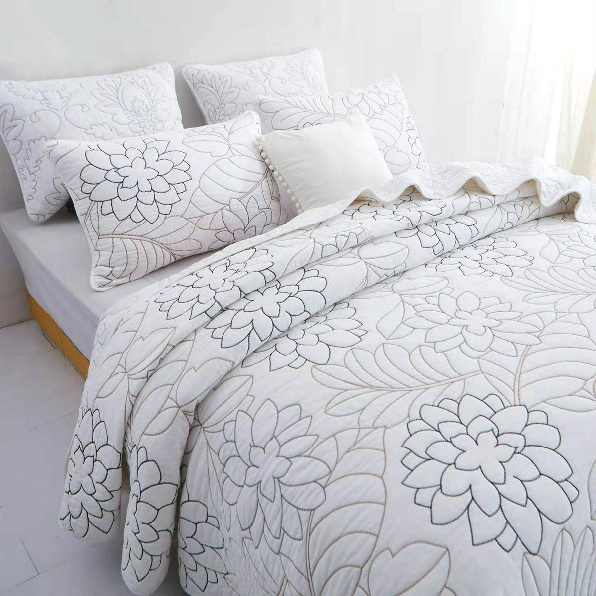 100% Cotton Coverlet Set Eliana Queen V442-STT-COVERLET-ELIANA-WHITE-QS