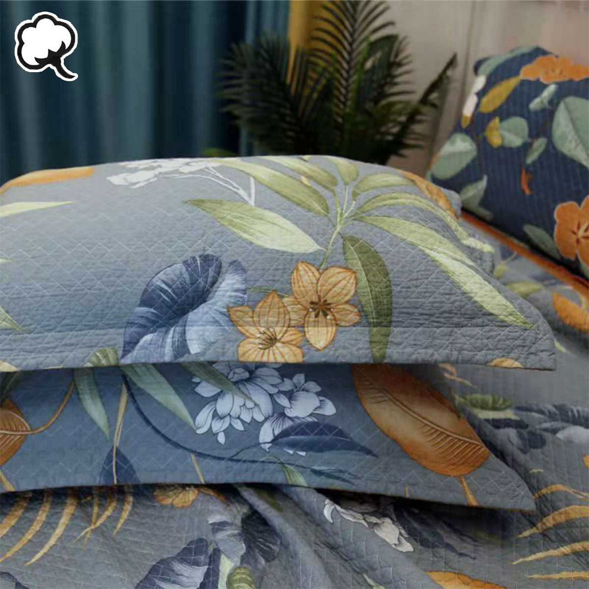 100% Cotton Coverlet Set Embroidered Palm Queen V442-STT-COVERLET-EMBPALM-CHARCOAL-QS