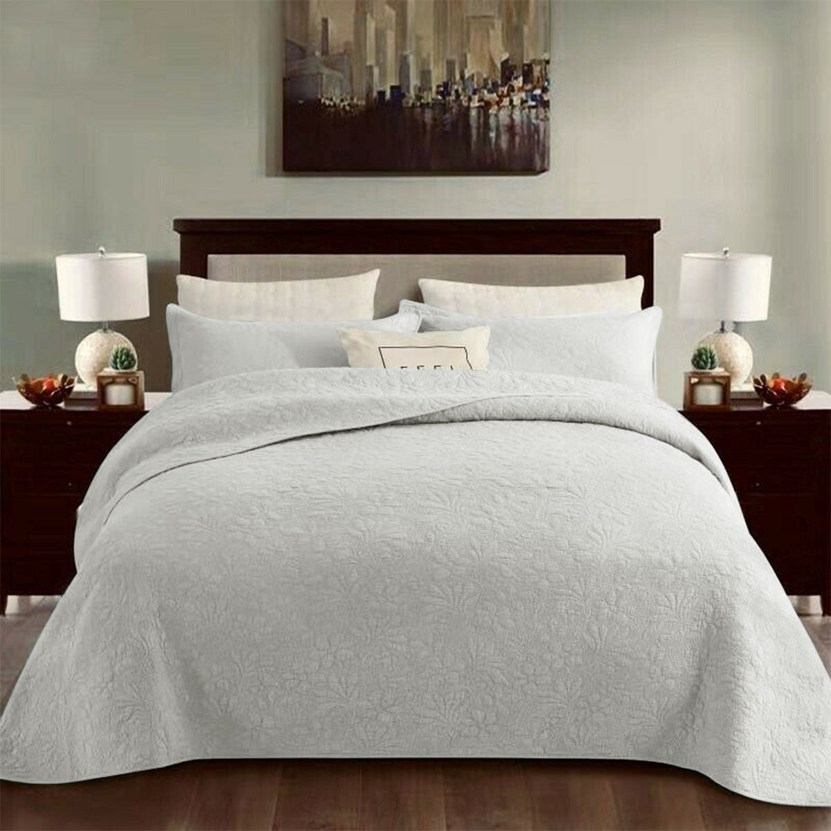 100% Cotton Coverlet Set Floral White Queen V442-STT-COVERLET-FLORAL-WHITE-QS