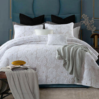 Cotton Rich Lightly Quilted Coverlet Set Floriade White King V442-STT-COVERLET-FLORIADE-WHITE-KI