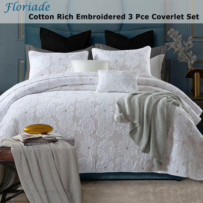 Cotton Rich Lightly Quilted Coverlet Set Floriade White King V442-STT-COVERLET-FLORIADE-WHITE-KI