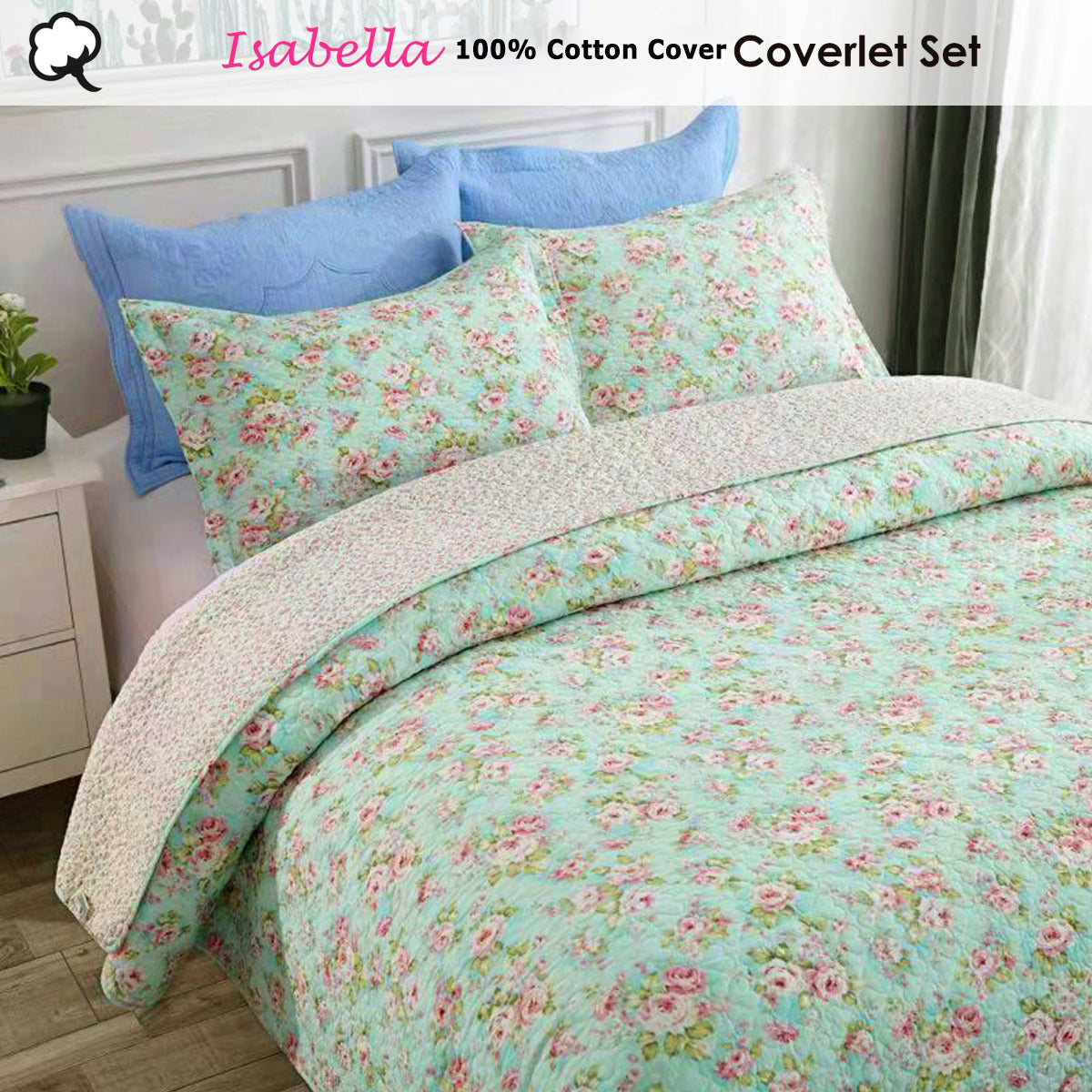100% Cotton Cover Lightly Quilted Coverlet Set Isabella Multi Queen V442-STT-COVERLET-ISABELLA-MULTI-QS